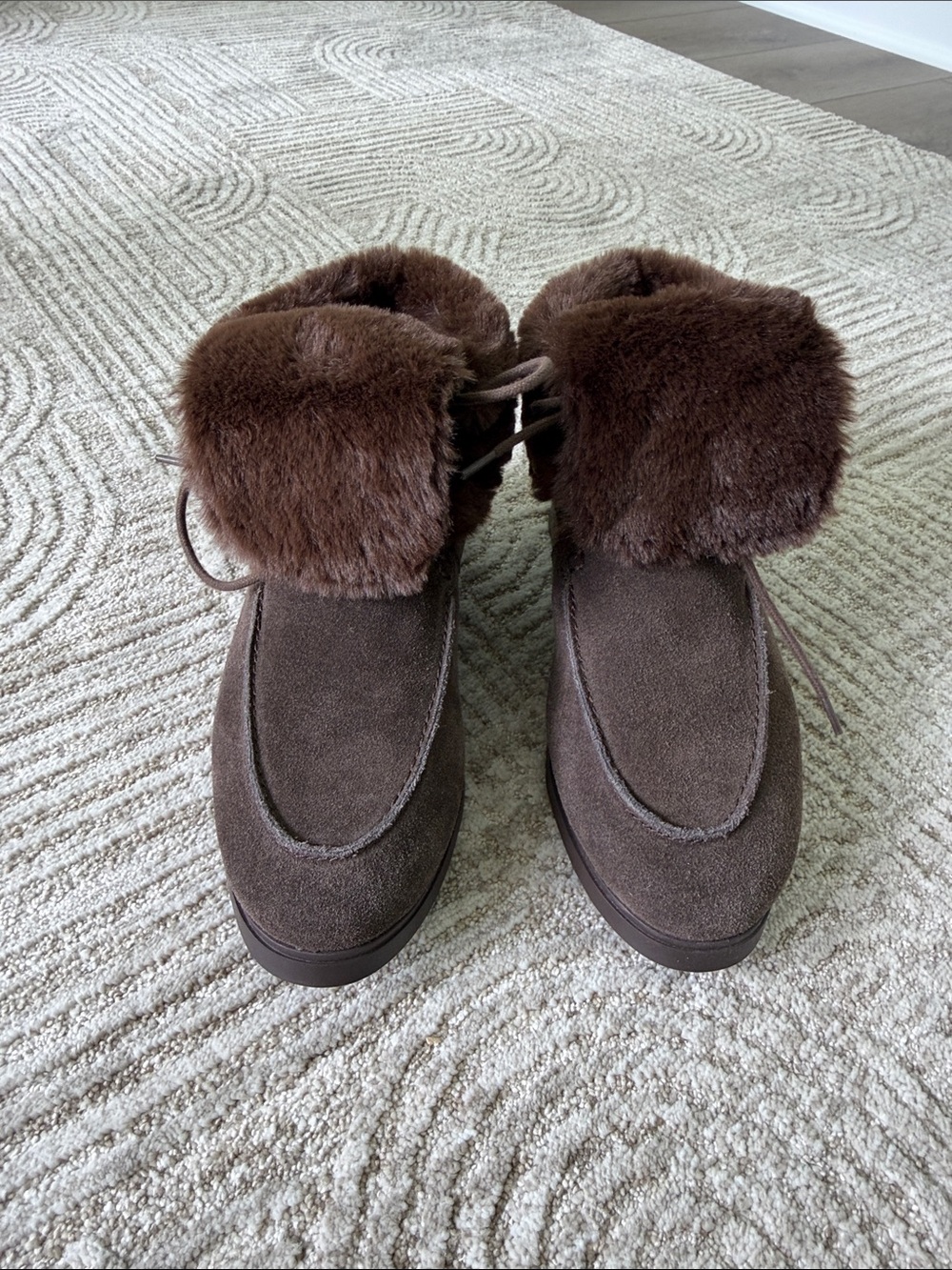 Zara Brown Suede Faux Fur Cuff Ankle Booties
